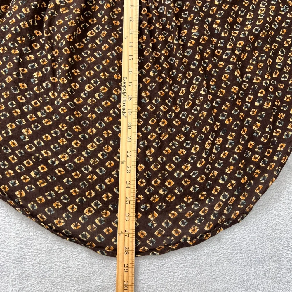 Anthropologie Boho Peasant Blouse M‎ Brown Geometric Print Cotton Sheer Batwing - Picture 8 of 12